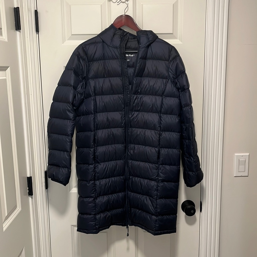 Navy Long Puffer Jacket. Packable - image 1